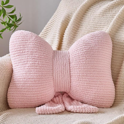 Bow Pillow, Decorative Throw Pillows with Soft Plush, Bow Throw Pillow for Couch Bed, Home Decor Bow Shaped Pillow for Bedroom Living Room (Pink, 12 Inches)