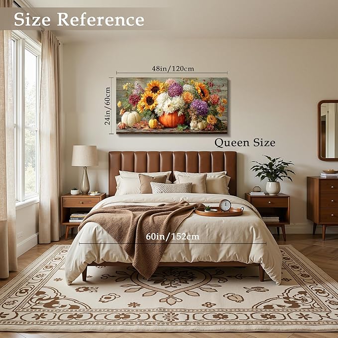 imjiayu Large Wall Art, Floral Wall Art, Rustic Wall Decor, Still Life Flowers Painting Prints, Autumn Pumpkins Vintage Canvas Pictures for Living Room Bedroom Kitchen Dining Room Farmhouse 24"x48"