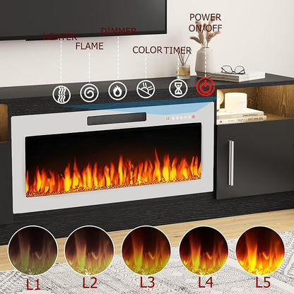 TAVATA 70" Fireplace TV Stand, Modern LED Light Entertainment Center with Storage and 36" Fireplace, Media TV Console for TVs Up to 80", Fire Place TV Stands for Living Room, Black+White