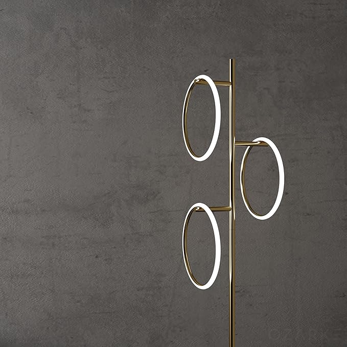 Ozarke Neo Modern Floor Lamp - Mid Century Minimalist Decor Stand Light for Living Room, Bedroom & Home Office, Dimmable Contemporary Tall Lighting with 3 LED Lights - Warm 27000K (Gold)