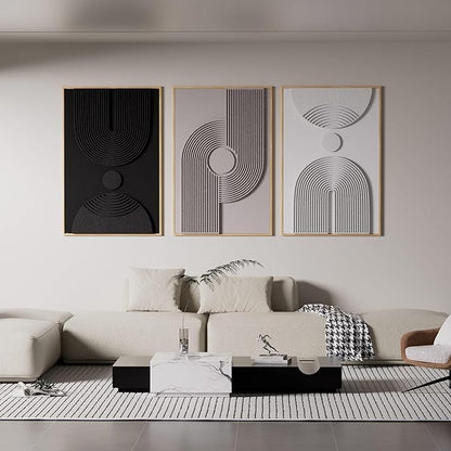 Framed 3D Textured Boho Neutral Abstract Wall Art for Living Room, 3 Piece Mid Century Modern Artwork for Walls, Creamy White Brown Relief Sculptures for Bedroom Hallway Wall Decor 20x30 In