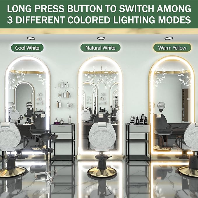 FENNIO Full Length Mirror with Lights, 70"x32" LED Full Body, Free Standing Lighted Floor Mirror, Wall Mounted Hanging Mirror for Bedroom, Salon, 3-Color Lighting, Tempered Glass