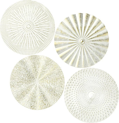Hicarer 4 Pcs 12 Inch Metal Wall Art Decor Sunburst Hanging Metal Artwork Decor Wall Art Decorations for Home Living Room Office Gift for Christmas(White Gold)