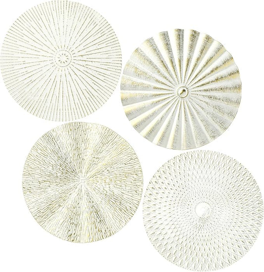 Hicarer 4 Pcs 12 Inch Metal Wall Art Decor Sunburst Hanging Metal Artwork Decor Wall Art Decorations for Home Living Room Office Gift for Christmas(White Gold)