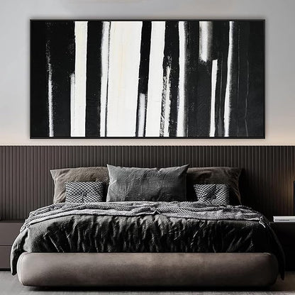 Framed Abstract Canvas Wall Art - Large Minimalist Stripes Black & White - Modern Wall Decor for Living Room, Bedroom, Kitchen & Office - 29"58"
