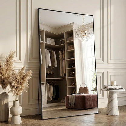 Antok 72''x44'' Full Length Mirror, Shatterproof HD Oversized Floor Mirror with Stand, Aluminum Alloy Frame Leaning Standing or Wall Mounted Mirror for Bedroom Living Room Entryway, Black