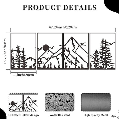 DICYWUDI Black Metal 47.24 x 15.7 inch Mountain Wall Decor – Minimalist Wall Art for or Indoor Kitchen Bathroom Bedroom Living Room Dining Room