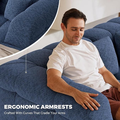 107" Modern Boneless Couch with L - Shaped Chaise, Comfy Chenille Modular Sectional Sofa with Tufted Design, Deep Seat Upholstered Sofa Bed, No - Assembly Sectional Couch, Blue