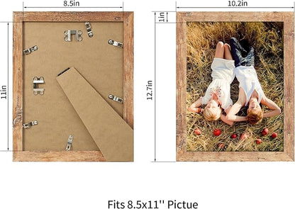 iRahmen 8.5x11 Picture Frame Set of 2, Rustic Brown Certificate Frame with High Definition Real Glass, Wood Photo Frames 8.5 by 11 Diploma Document for Wall Hanging and Tabletop Display