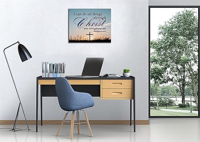 ”I can do all things through christ who strengthens me philippians 4:13. Christian Jesus Canvas Wall Art, Wall Inspirational Quotes Framed Artwork for Church Living Room Bedroom,11"*15"(29x38cm)