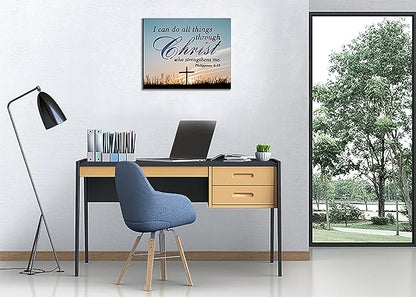 ”I can do all things through christ who strengthens me philippians 4:13. Christian Jesus Canvas Wall Art, Wall Inspirational Quotes Framed Artwork for Church Living Room Bedroom,11"*15"(29x38cm)