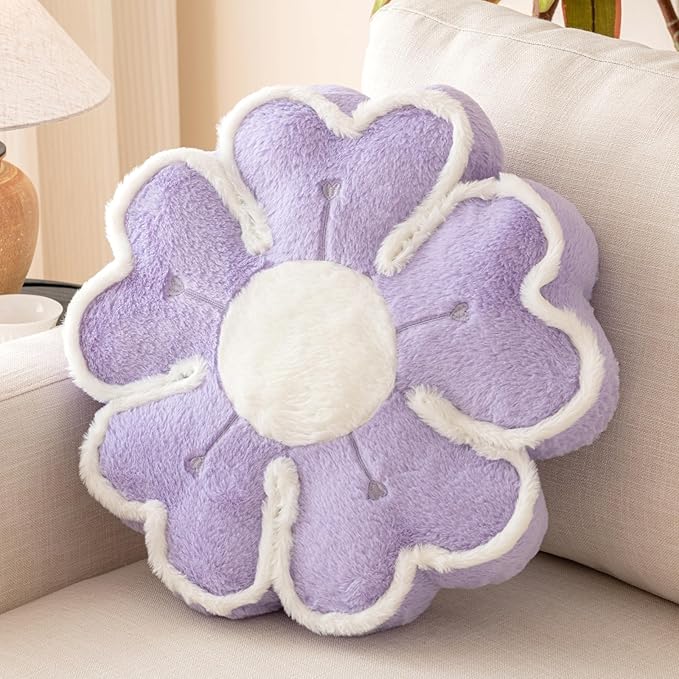 Flower Shaped Decorative Throw Pillow Cushion for Bed Couch, Cute Flower Plush Throw Pillows Home Decor Floor Pillow Seating Cushions (Lavender Purple, 17.7 Inches)