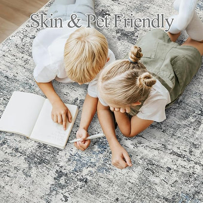 Soalmost Abstract Rug 5x7 Machine Washable Area Indoor Grey Low Pile Non-Slip Foldable Thin Accent Rugs for Bedroom Living Room Dining Room