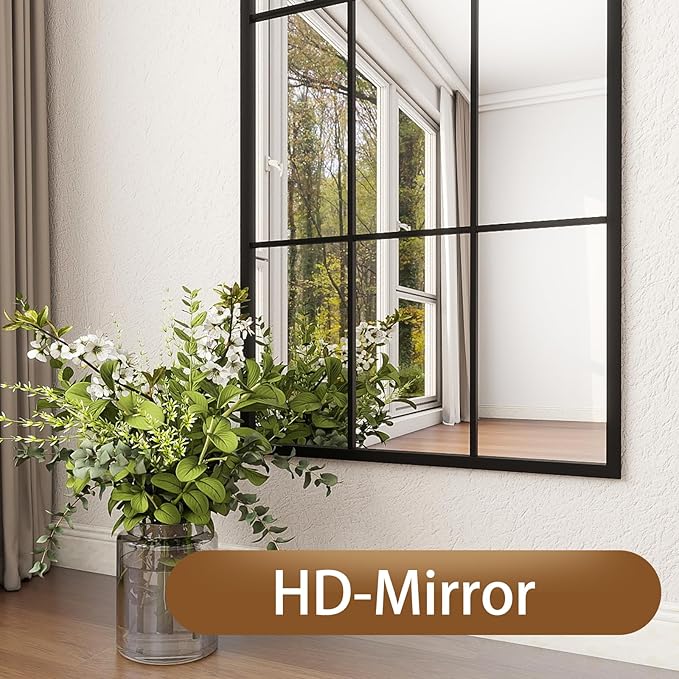 Mirror Full Length, 56"x22" Large Arched Mirror, Window Pane Wall Black Full Body Mirrors, Oversize Farmhouse Standing Mirrors for Living Room, No Stand
