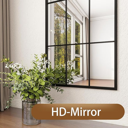 Mirror Full Length, 56"x22" Large Arched Mirror, Window Pane Wall Black Full Body Mirrors, Oversize Farmhouse Standing Mirrors for Living Room, No Stand