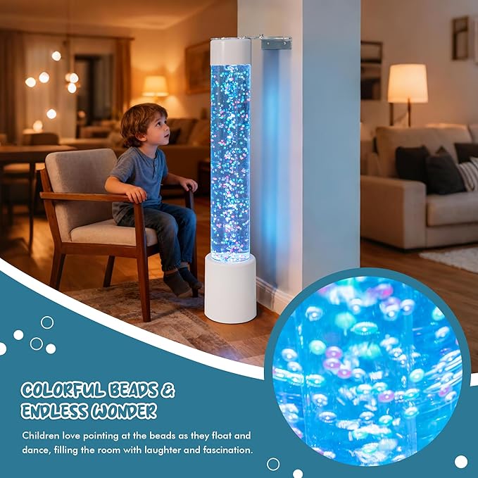 Bubble Tube Floor Lamp – Works with Various Controllers, Color-Changing Aquarium Mood Light for Visual Stimulation & Relaxation in Home, Sensory Rooms & Therapy Clinics (3.5FTJumble Bead Bubble Lamp)