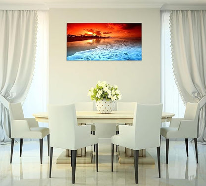 TutuBeer 1 Panel Beach Pictures Wall Decor Beach at Sunset Ocean Pictures Print on Canvas Ocean Picture Wall Decor Ocean Art for Home Decoration Stretched and Framed 8" x 16" x 1 Piece