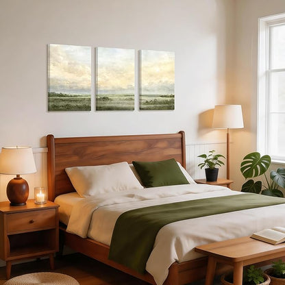 WENGTIAO Sage Green Wall Art Prints Set of 3 Abstract Landscape Canvas Paintings Nature Rustic Scenery Pictures Photos Minimalist Artwork Home Decor for Living Room Bedroom Office 16”x24”x3