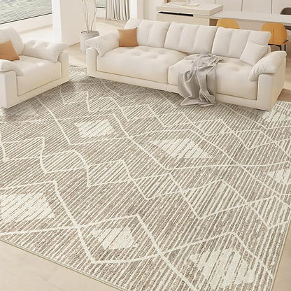 Area Rug for Living Room 6x9: Large Washable Boho Moroccan Rugs Geometric Neutral Rug, Non-Slip Foldable Morden Farmhouse Indoor Floor Carpet for Bedroom Dining Table Home(Cream Beige, 6'X9')