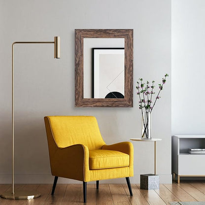 Syndra Wood Mirror with Frame, Rustic 24X32 Inch Wall Mounted Vanity Mirror with Large Wood Frame, Farmhouse Bathroom Mirror for Bedroom, Living Room, Entryway Wall Decor(Teak)