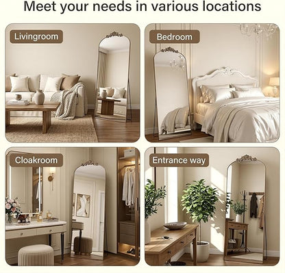 Antok Arched Full Length Mirror, 65"x24" Floor Mirror with Carved, Full Body Mirrors for HomeDecor, Standing/Halling Large Wall Mirror for Bedroom, Living Room, Cloakroom, Bronze, Vintage Style