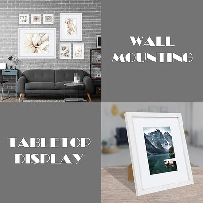 Hongkee 8x10 White Picture Frames set of 3, Made of Wooden and Glass Photo frame - Displays Picture 5x7 with Mat or 8 x 10 without Mat, Desktop & Wall Collage Frame set