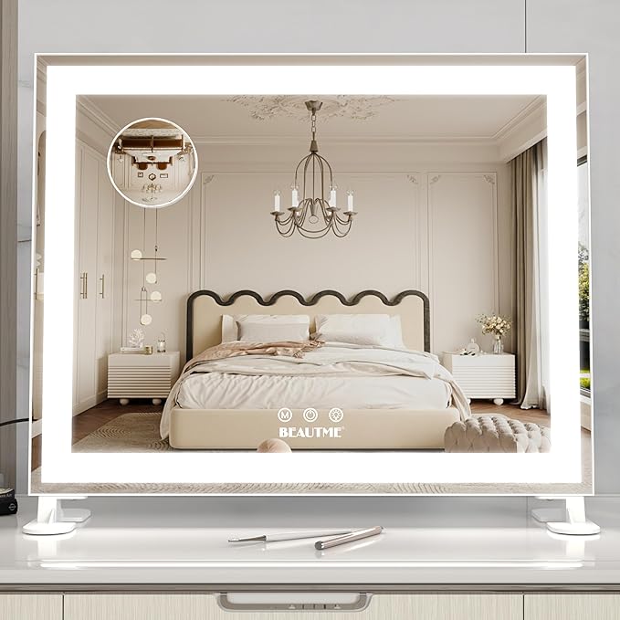 ANYHI Vanity Mirror with Lights, Lighted Hollywood Vanity Mirror with 10X Magnifying, Tabletop or Wall Mounted Vanity Makeup Mirror, 3 Color Modes, White (19.1''x16'')