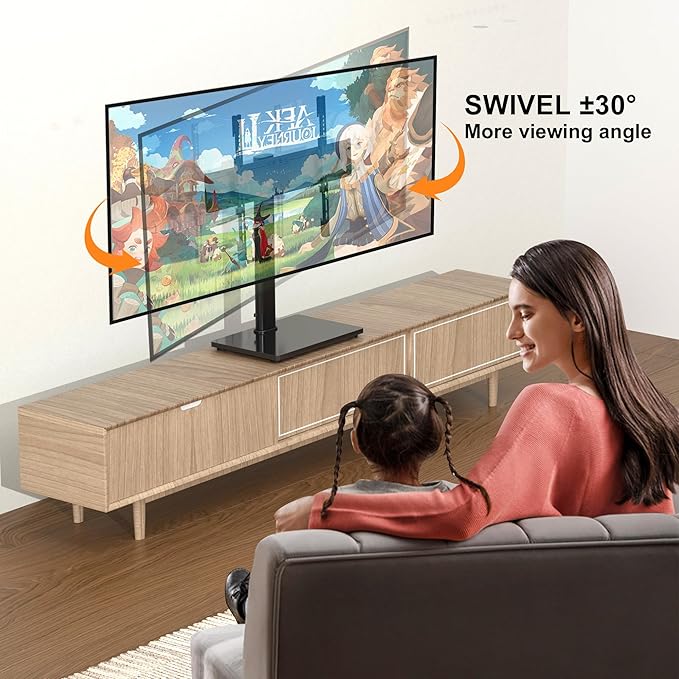 XINLEI Universal Swivel TV Stand Base Table Top TV Stand for 32-75 Inch TVs 60 Degree Swivel, 12 Height Adjustable Monitor Mount Stand, Max VESA 600x400mm,Holds up to 99lbs TS204