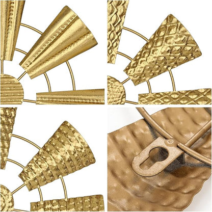 Briful 12" Wall Décor Pack of 3 Metal Gold Windmill Radial Plate Wall Art Modern Accent Hanging Wall Decorations For Home Office Living Room Wall Sculptures