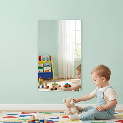 iCAGY Acrylic Mirror for Wall for Kids Adults Bedroom Door Closet Acrylic Shatterproof Self-Adhesive Lightweight Plastic Mirror Tile Sheet, Reflective Safe Plexiglass - Silver 10x14 inch 4 Pcs