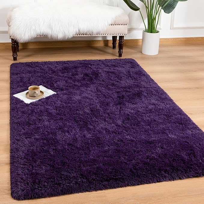 Andecor Soft Fluffy Bedroom Rugs, 3 x 5 Feet Indoor Shaggy Plush Area Rug for Boys Girls Kids Baby College Dorm Living Room Home Decor Floor Carpet, Purple