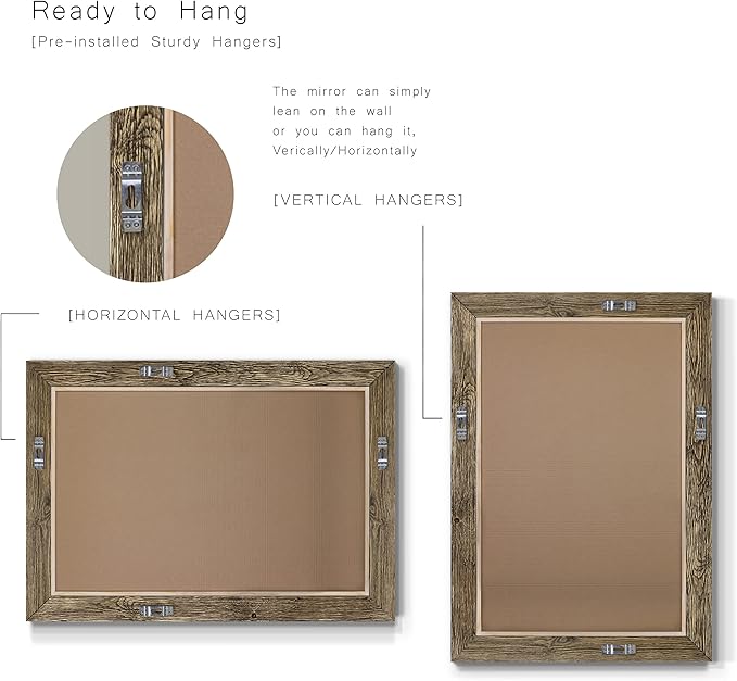 Renditions Gallery Rectangular Dark Room Walnut Wooden Framed Body Mirror Decor Farmhouse Wall Mounted Horizontal Decorative Mirror for Bedroom Living Room Bathroom - 41"x29" LT07