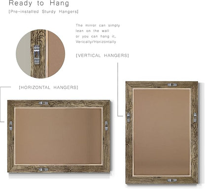 Renditions Gallery Rectangular Dark Room Walnut Wooden Framed Body Mirror Decor Farmhouse Wall Mounted Horizontal Decorative Mirror for Bedroom Living Room Bathroom - 41"x29" LT07