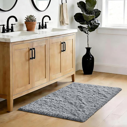 Fluffy Rug Shag Area Rug, Light Grey 2x4 Area Rugs for Bedroom, Small Bedside Rug, Soft Fluffy Shag Entryway Throw Rugs for Living Room Bedroom Kids Room Home Decor