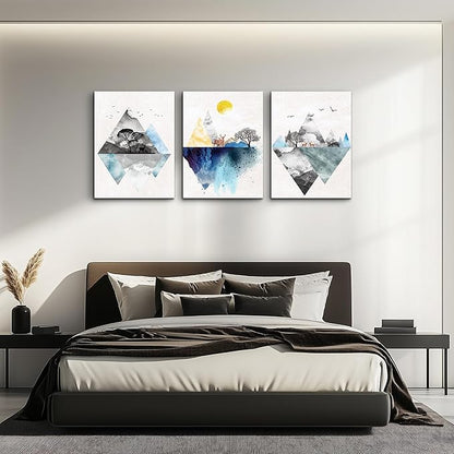 Wall Art for living room Canvas Prints Artwork bathroom Wall Decor Abstract Mountain geometric Picture Watercolor painting 3 Pieces Framed bedroom wall decorations Fashion Office Home decoration