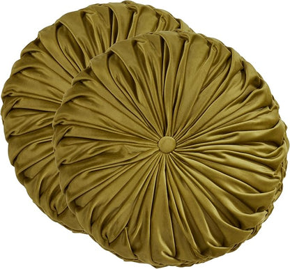 SARO LIFESTYLE Round Velvet Pintucked Poly Filled Throw Pillow (Set of 2)