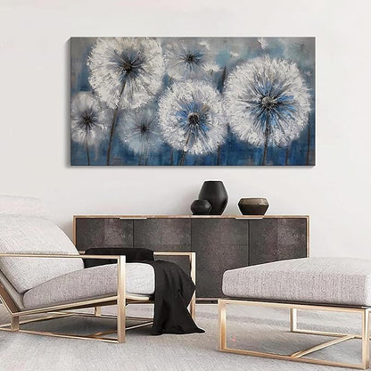 Dandelion Wall Art Blue Large Picture for Living Room Canvas Art Wall Decor Above Bed White Flower Artwork for Walls Wall Paintings Modern Art Aall Decor Framed Wall Art for Bedroom 29×58IN