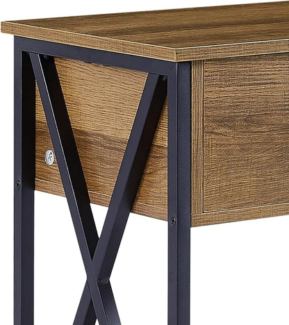 VECELO Nightstand,Modern Bedside End Table, Night Stand with Drawer and Storage Shelf for Living Room Bedroom, Industrial Metal Frame