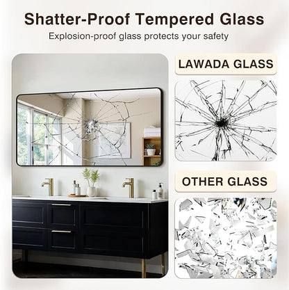 Bathroom Vanity Mirror for Wall, 60"x30" Wall Mounted Bathroom Mirror for Over Sink with Sturdy Metal Frame, Vertical or Horizontal, Living Room, Bedroom, Entryway(Black)