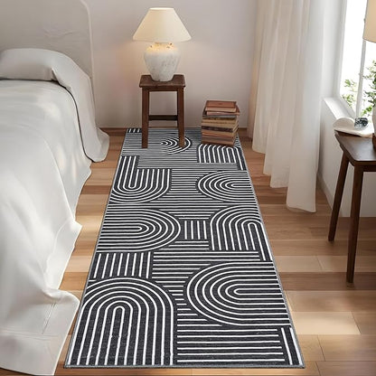 ROYHOME Modern Rug 2x6 Runners for Hallways, Abstract Kitchen Runner Rugs Non Slip Bath Runner, Rainbow Washable Runner Rug for Bedroom, Soft Long Rugs for Entryway Bathroom Laundry Dorm, Black
