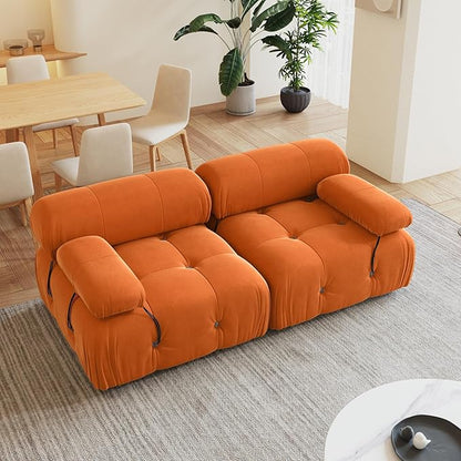 69'' Modular Sectional Sofa, Modern Luxury Velvet Loveseat Sofa, Minimalist Bubble Couch, Deep Seat Cloud Sectional Couches for Living Room, Apartment (2 Seats, Orange)