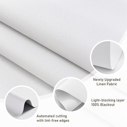 AOSKY Linen Roller Blinds Shades for Indoor Windows Pull Down Cordless Blackout Black Out Window Shade 30.5 Inch Blinds for Home White