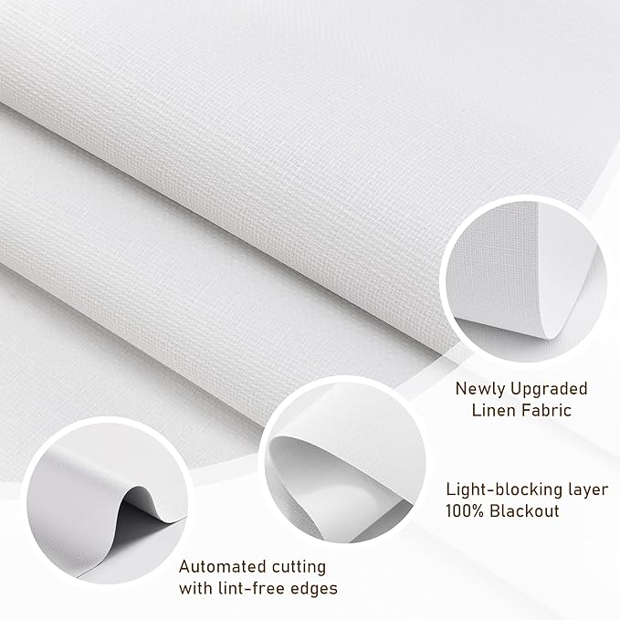 AOSKY Linen Roller Blinds Shades for Indoor Windows Pull Down Cordless Blackout Black Out Window Shade 39 Inch Blinds for Home White