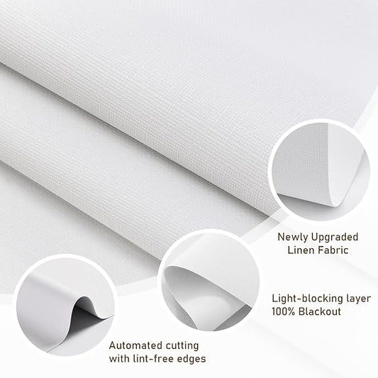 AOSKY Linen Roller Blinds Shades for Indoor Windows Pull Down Cordless Blackout Black Out Window Shade 31 Inch Blinds for Home White
