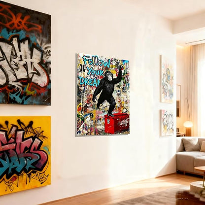 16x24 Graffiti Street Art Gorilla Canvas Wall Decor Urban Pop Funny Picture Monkey Framed Gallery Street Posters Teen Boys Bedroom Pictures Kids Room Prints Men Office Home Decoration