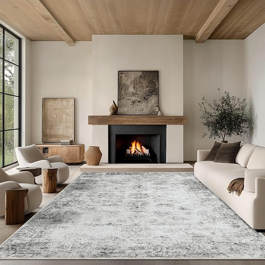 6x9 Area Rug Living Room Rugs - Washable Rug Large Modern Abstract Soft Thin Carpets Indoor Floor No Slip Vintage Carpet for Bedroom Under Dining Table Nursery Home Office Decor Gray