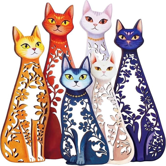 Wesiti Cat Wall Art Decor Iron Wall Sculptures Decor for Cats Lover 11.42 x 11.22 Inches Colorful Mid Century Cat Retro Signs for Home Living Room Bedroom Kitchen Office