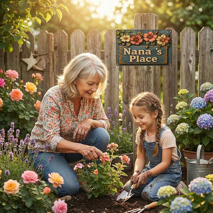 Funnysign Garden Gifts Nana's Place Vintage Gardening Tin Sign for Home Patio Garden Porch Greenhouse Yard Decor 8 X 12 Inch (3825)