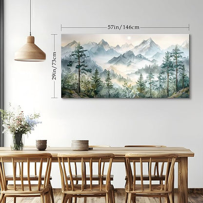SERIMINO Large Canvas Wall Art for Living Room, Mountain Forest Landscape Canvas Prints Paintings, Nature Scenery Wall Decor, Green Modern Home Bedroom Bathroom Pictures Home Decor 29"X57"
