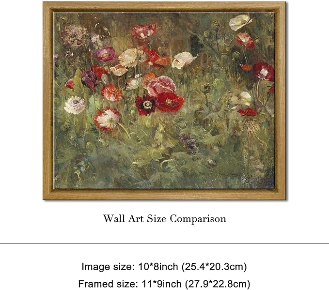 Pyradecor Vintage Wall Art A Bed of Poppies Canvas Prints Retro Framed Canvas Wall Art Classical Floral Paintings for Bedroom Kitchen Office Decorations